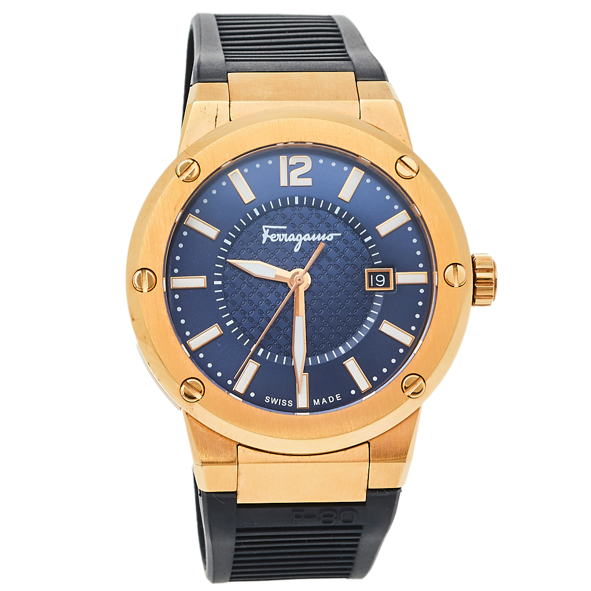 Salvatore Ferragamo Blue Rose Gold Tone Stainless Steel F-80 FIF050015 Men's Wristwatch 44 mm