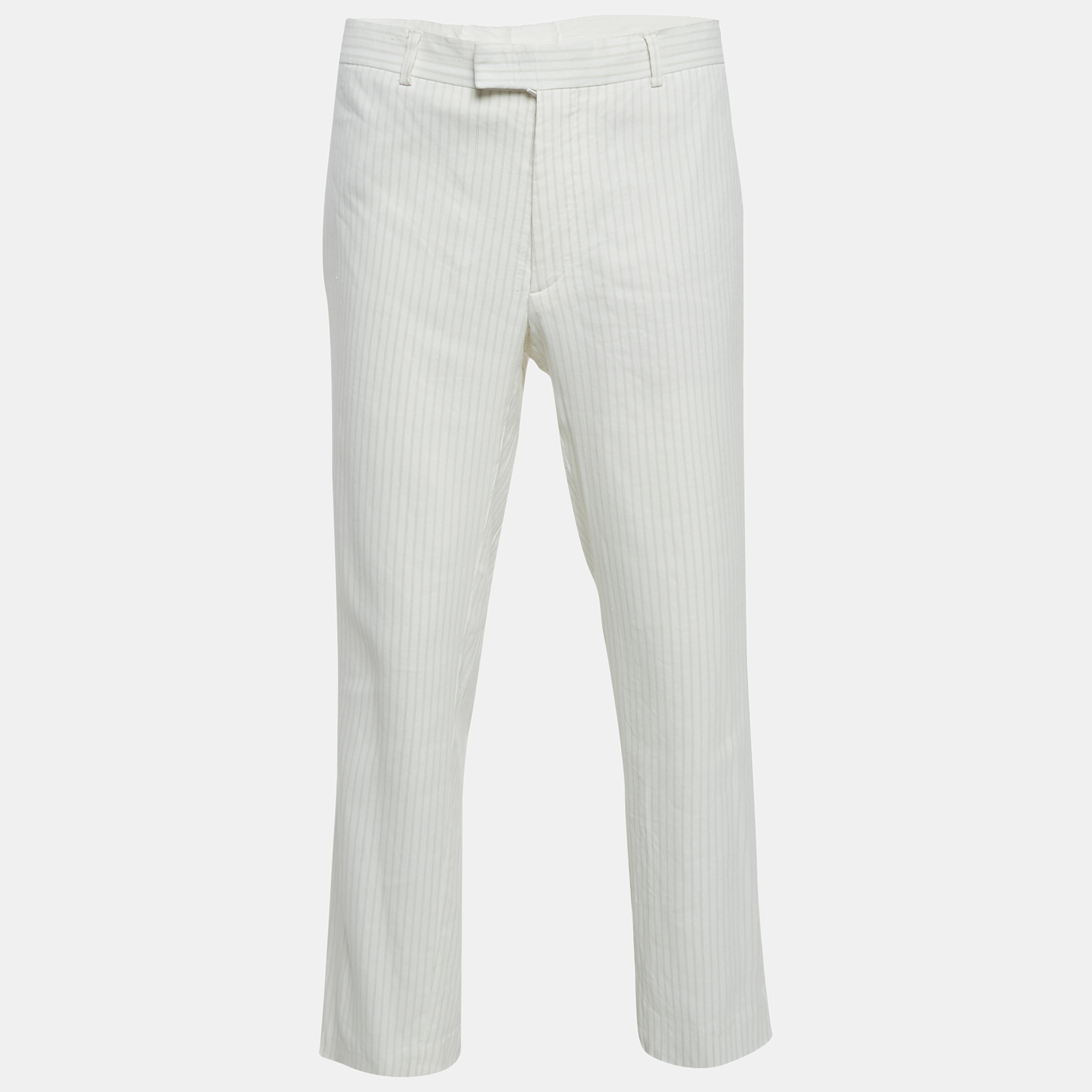 

Sandro White Stripe Linen Blend Straight Leg Pants XXL