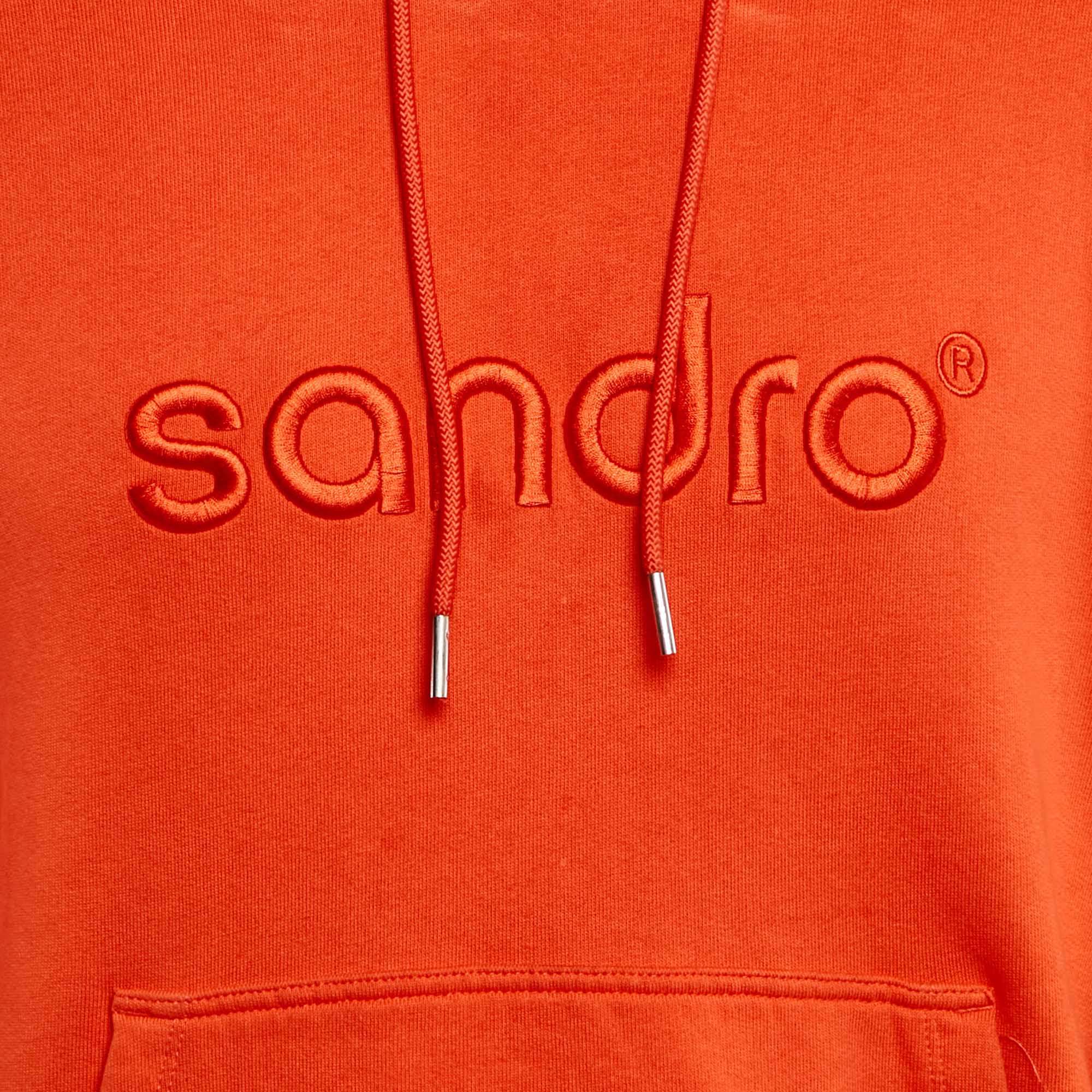 Sandro Dark Orange Logo Embroidered Cotton Hoodie M 