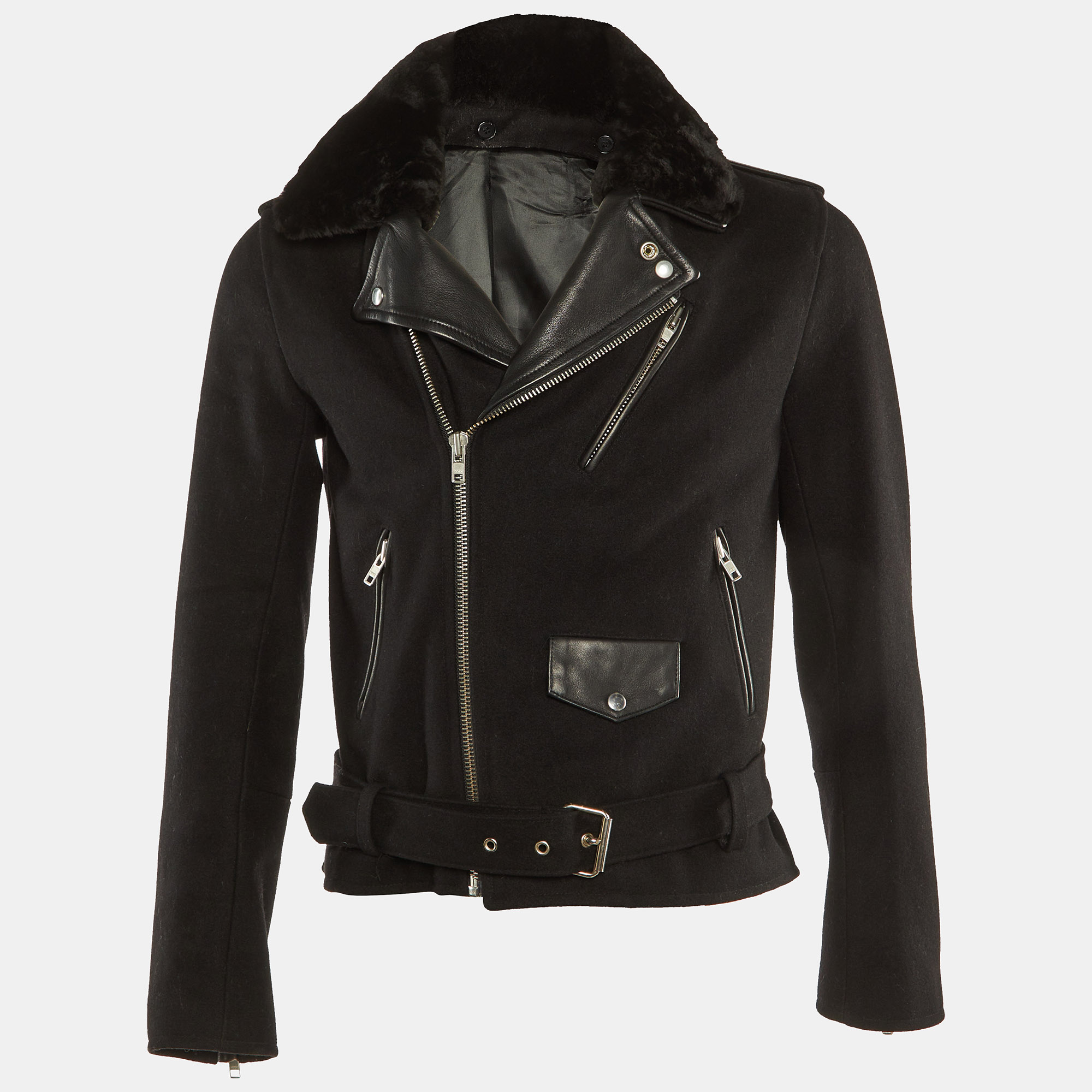 

Sandro Black Wool & Leather Zip Front Jacket S