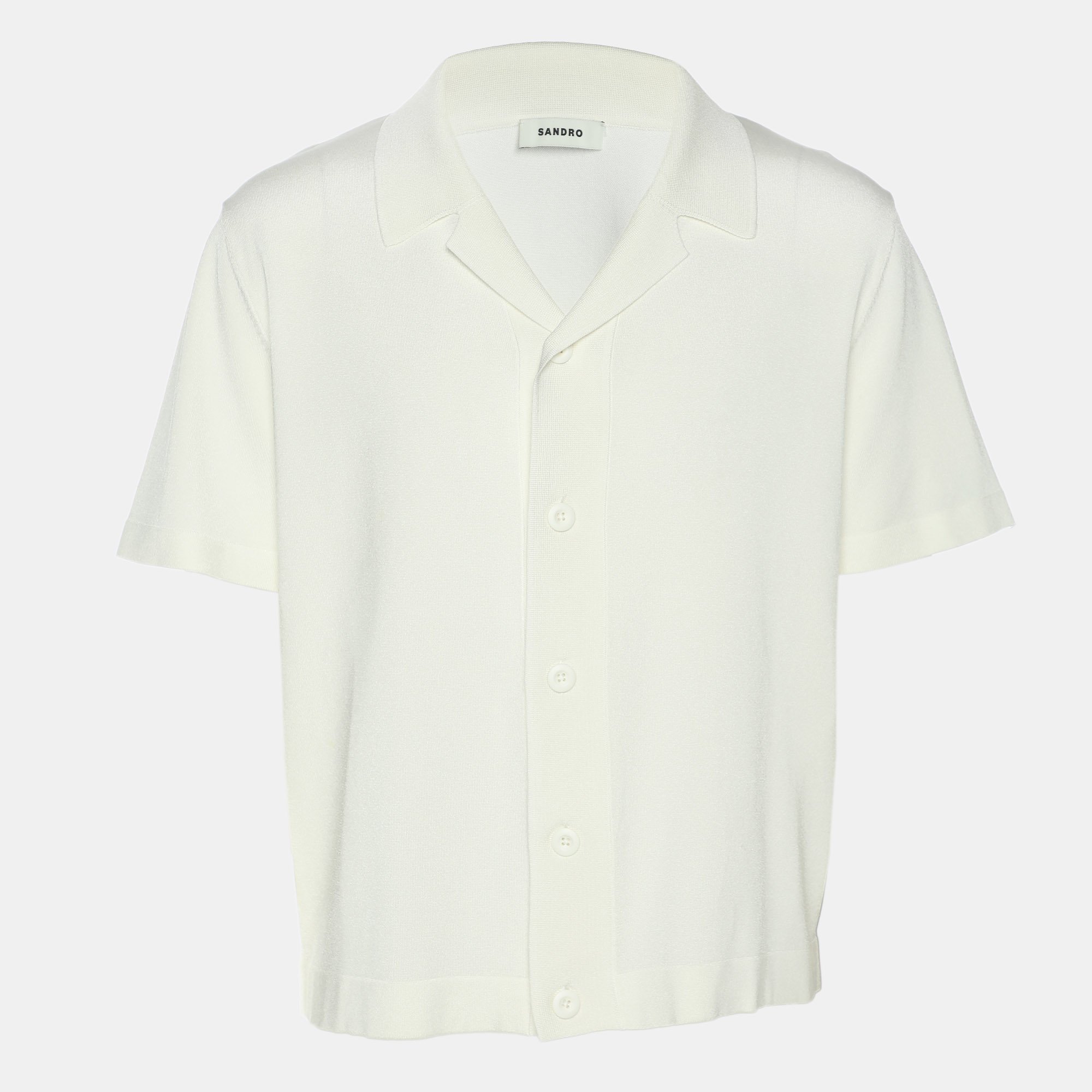 

Sandro Off White Stretch Knit Button Front Shirt L