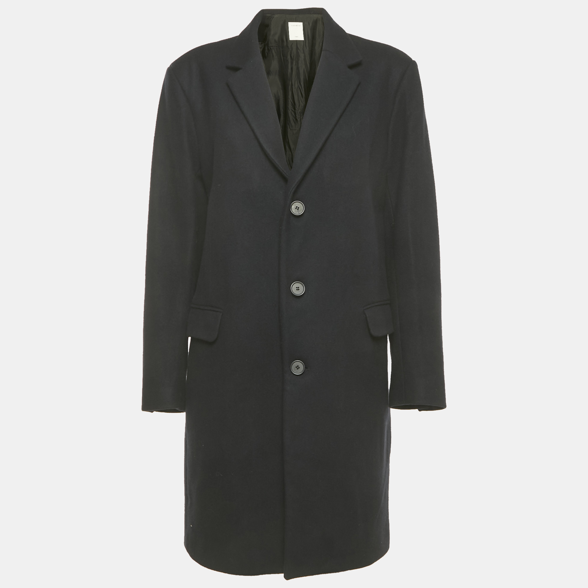 

Sandro Navy Blue Wool Blend Mid Length Apollo Coat XL