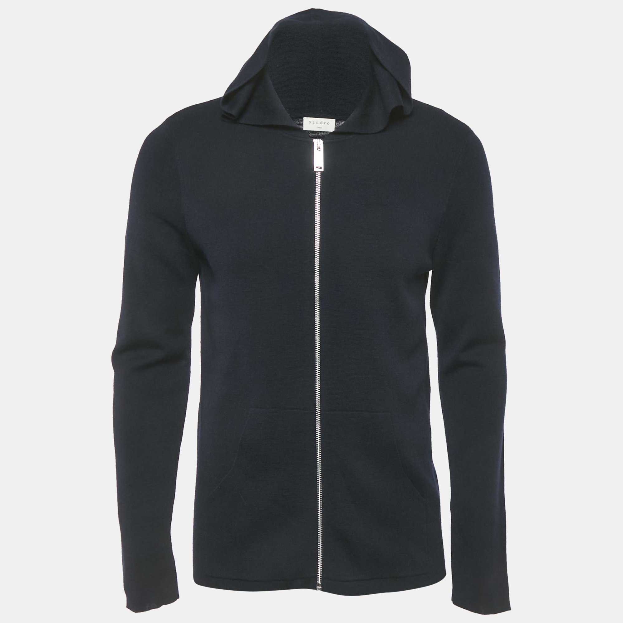 

Sandro Navy Blue Wool Hooded Cardigan L
