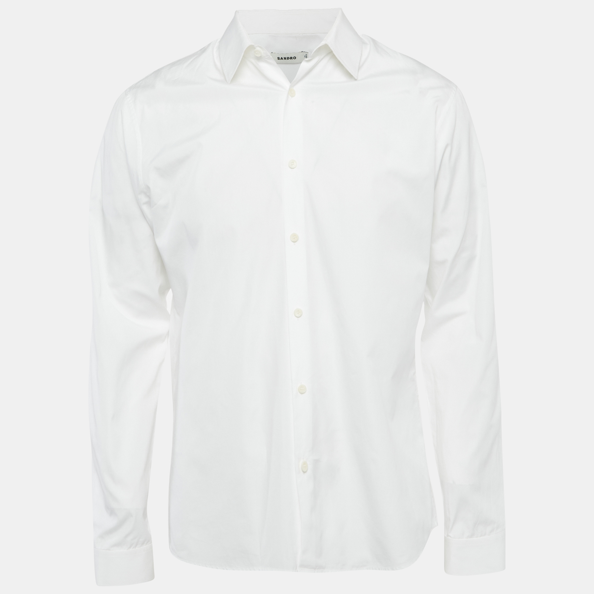 Pre-owned Sandro White Cotton Classic Fit Shirt L