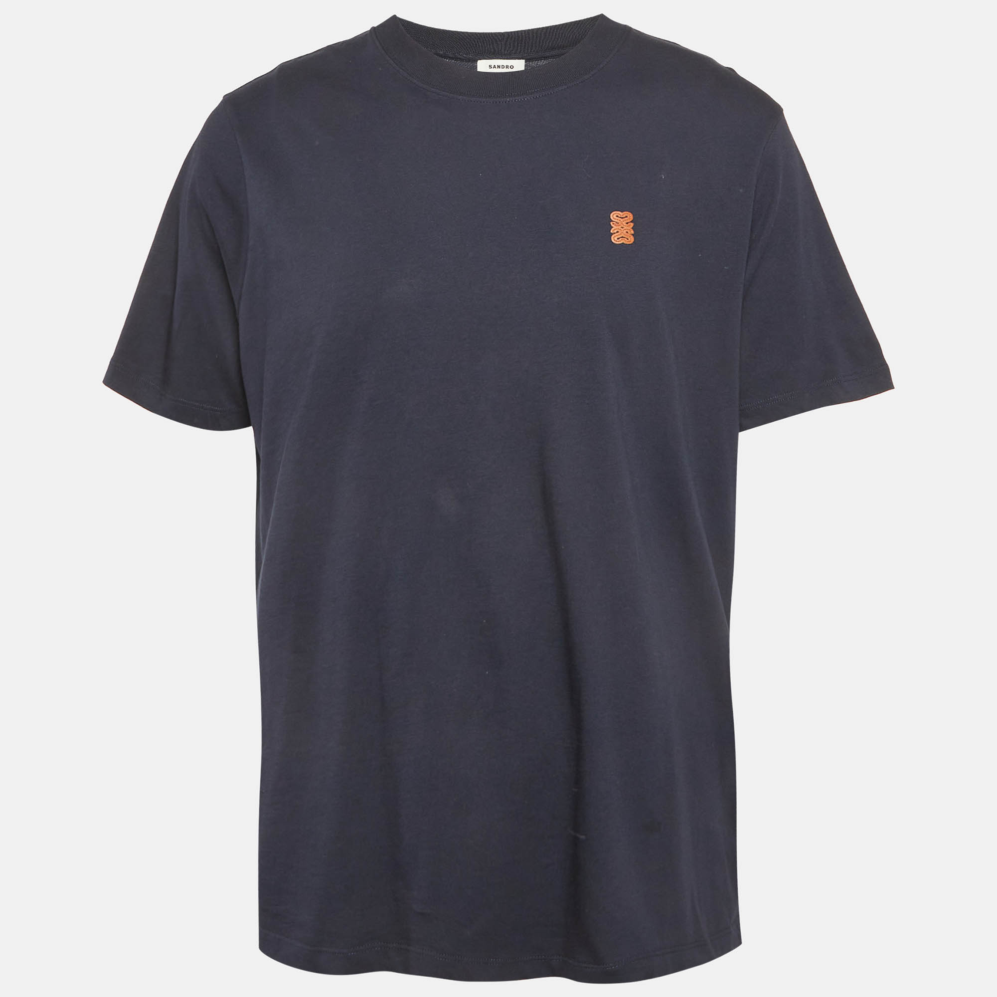 Pre-owned Sandro Navy Blue Jersey 4s Patch T-shirt Xl
