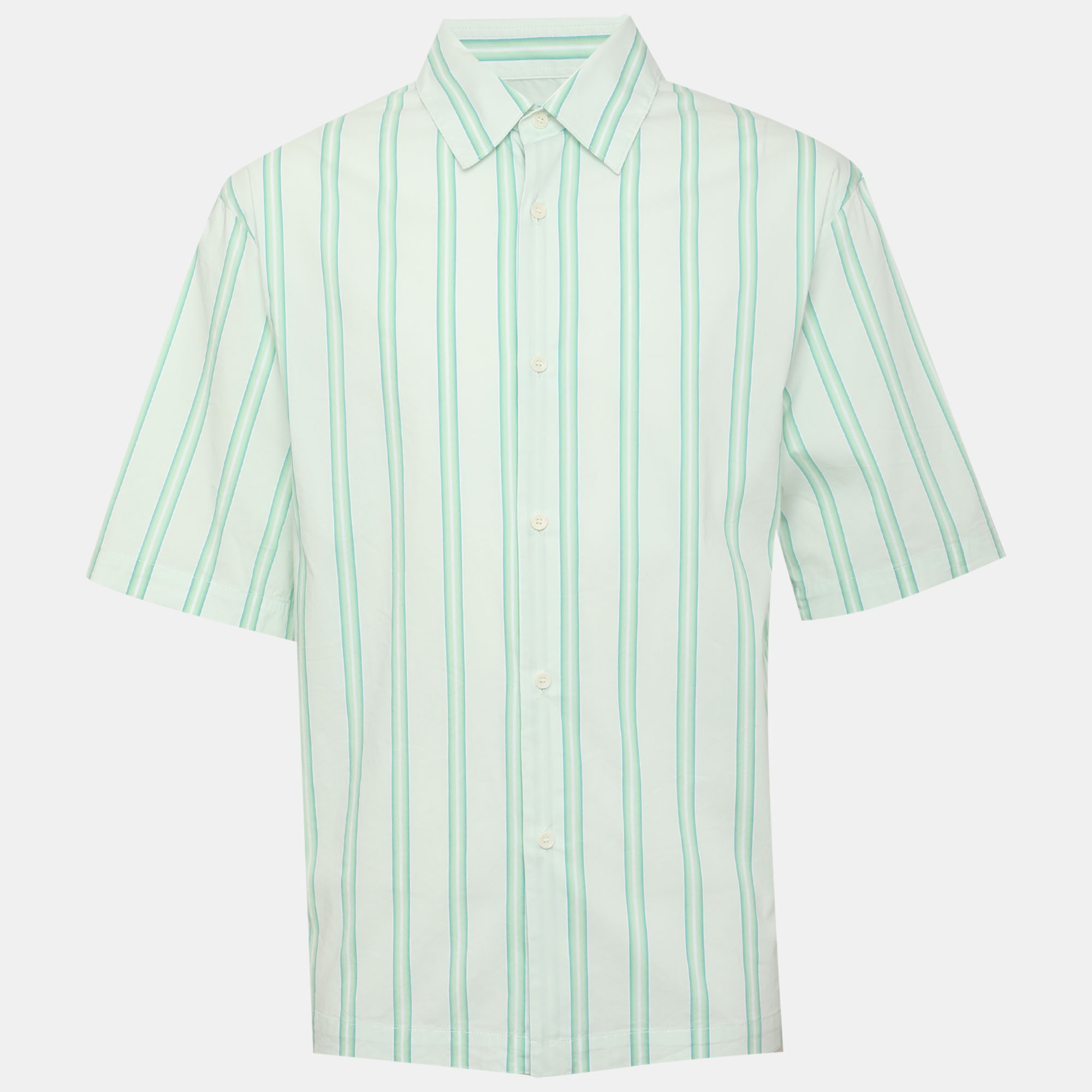 

Sandro Green Stripe Stretch Poplin Short Sleeve Shirt L