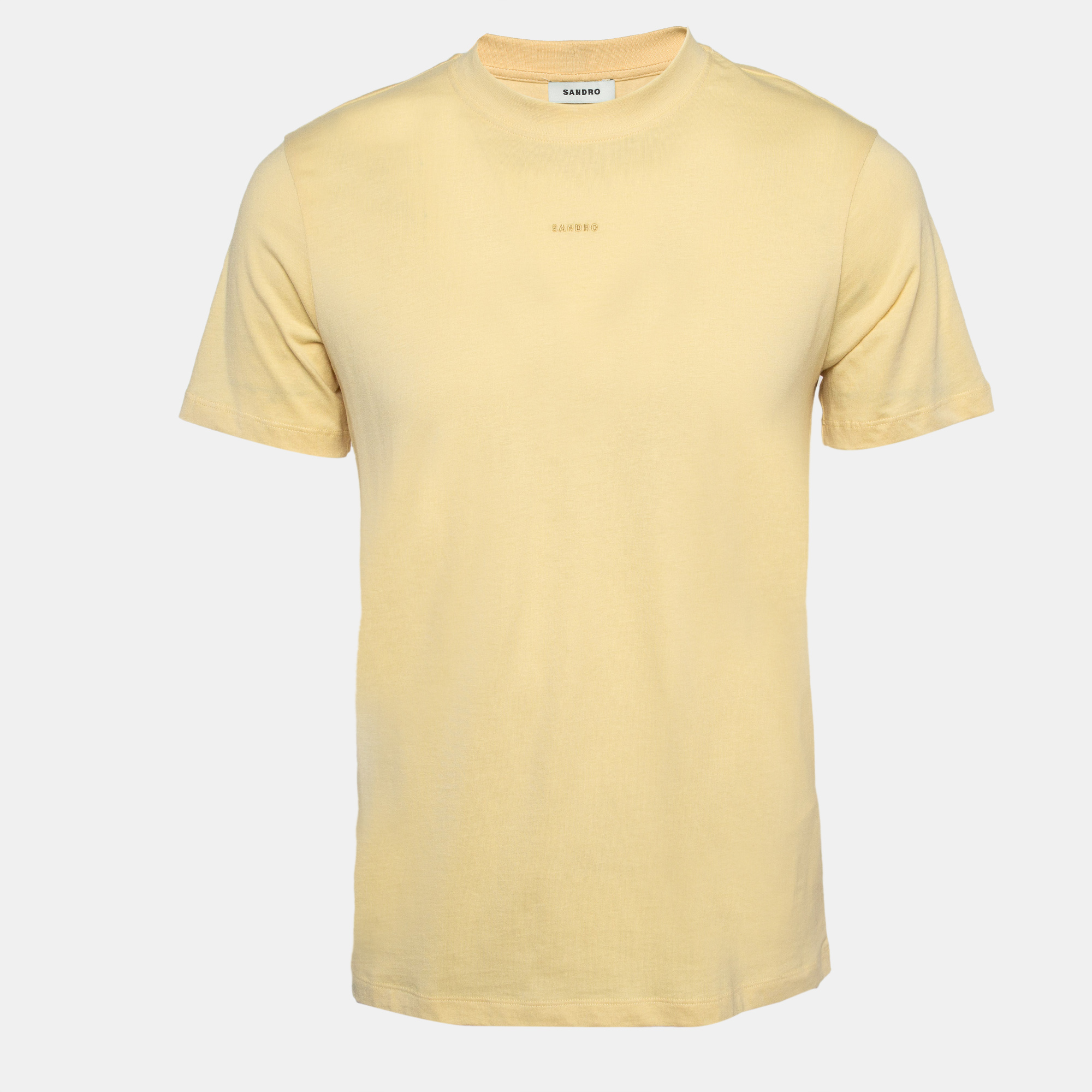 Pre-owned Sandro Yellow Logo Embroidered Cotton Round Neck T-shirt S