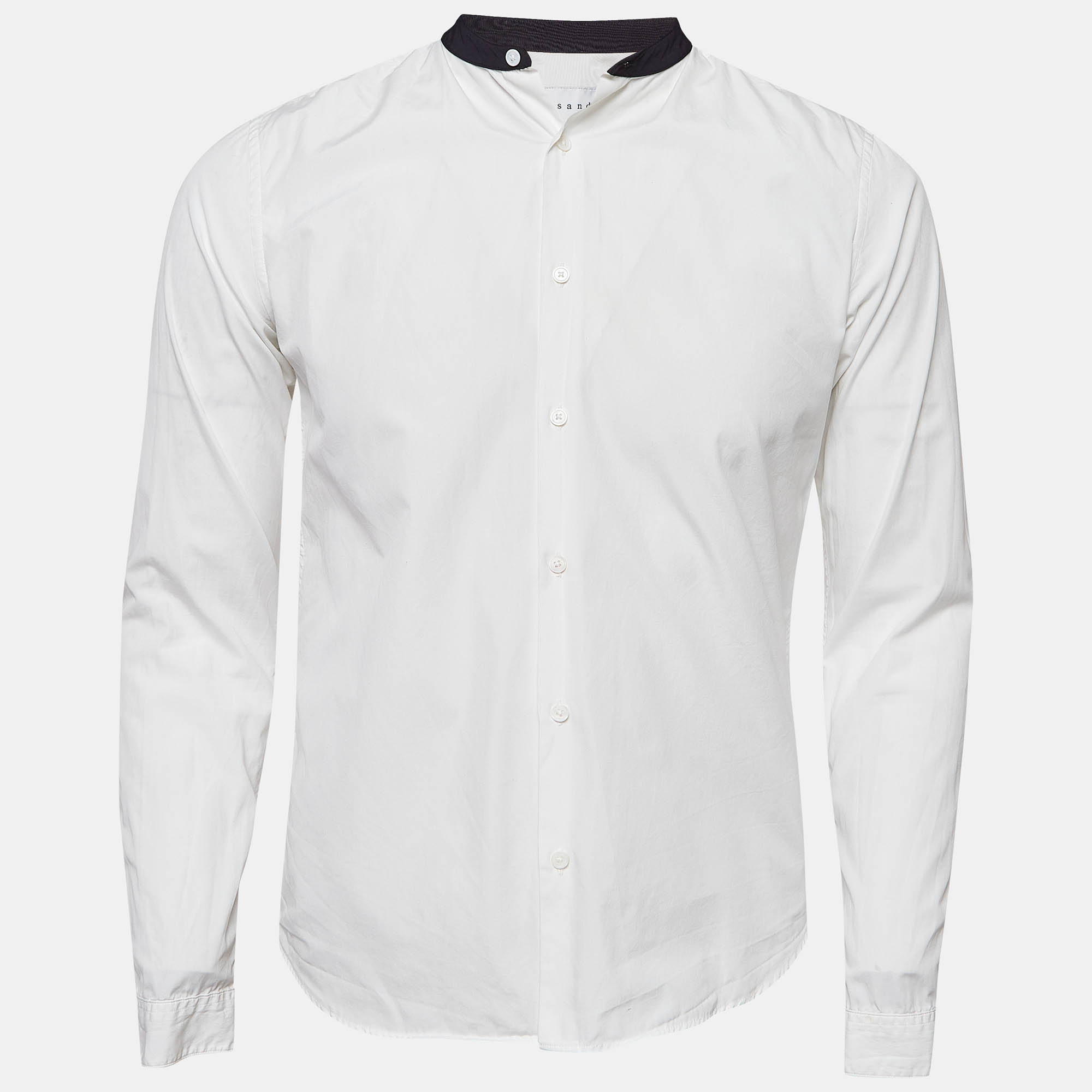 Pre-owned Sandro White Contrast Band Collar Cotton Shirt S