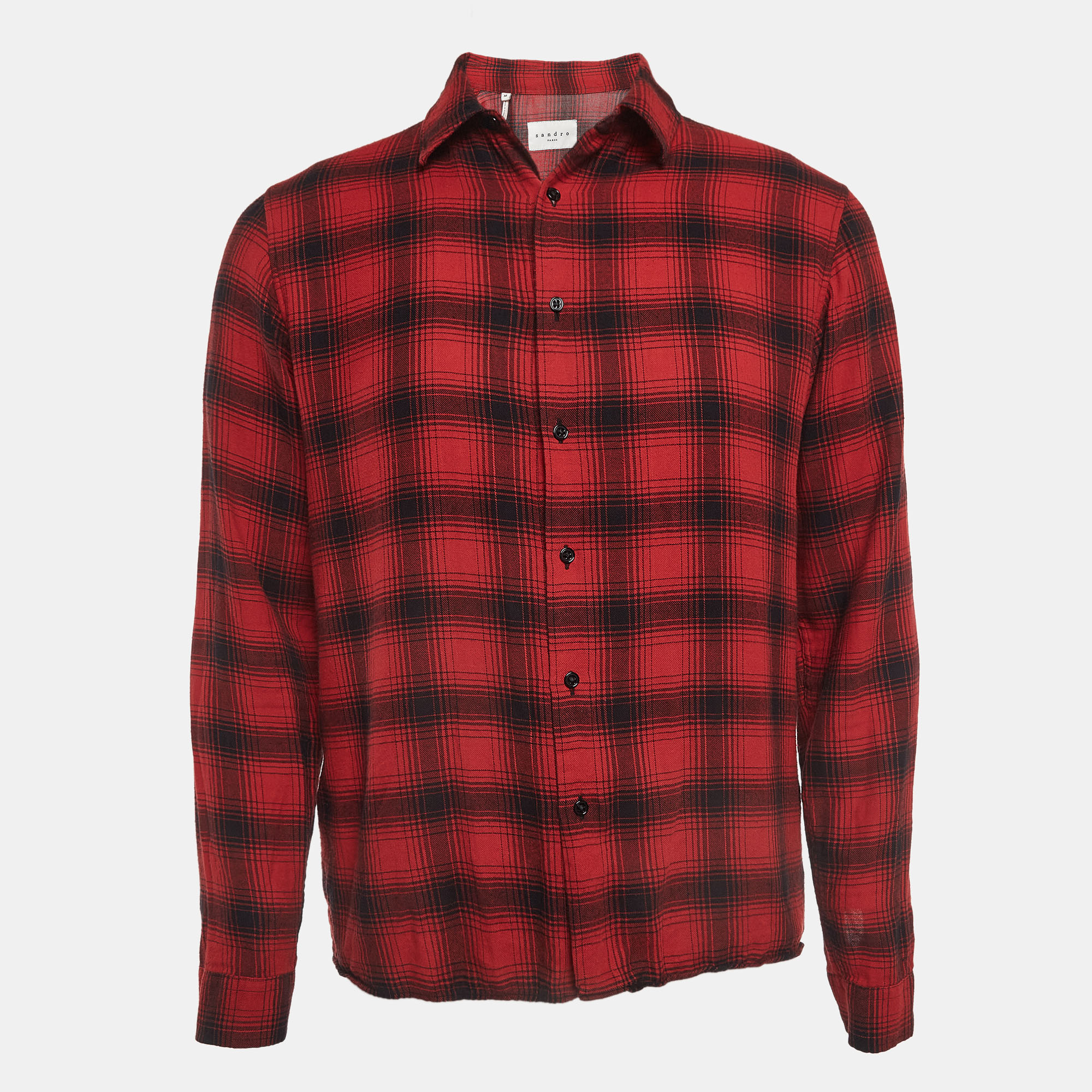 Pre-owned Sandro Red Plaid Cotton Long Sleeve Shirt M
