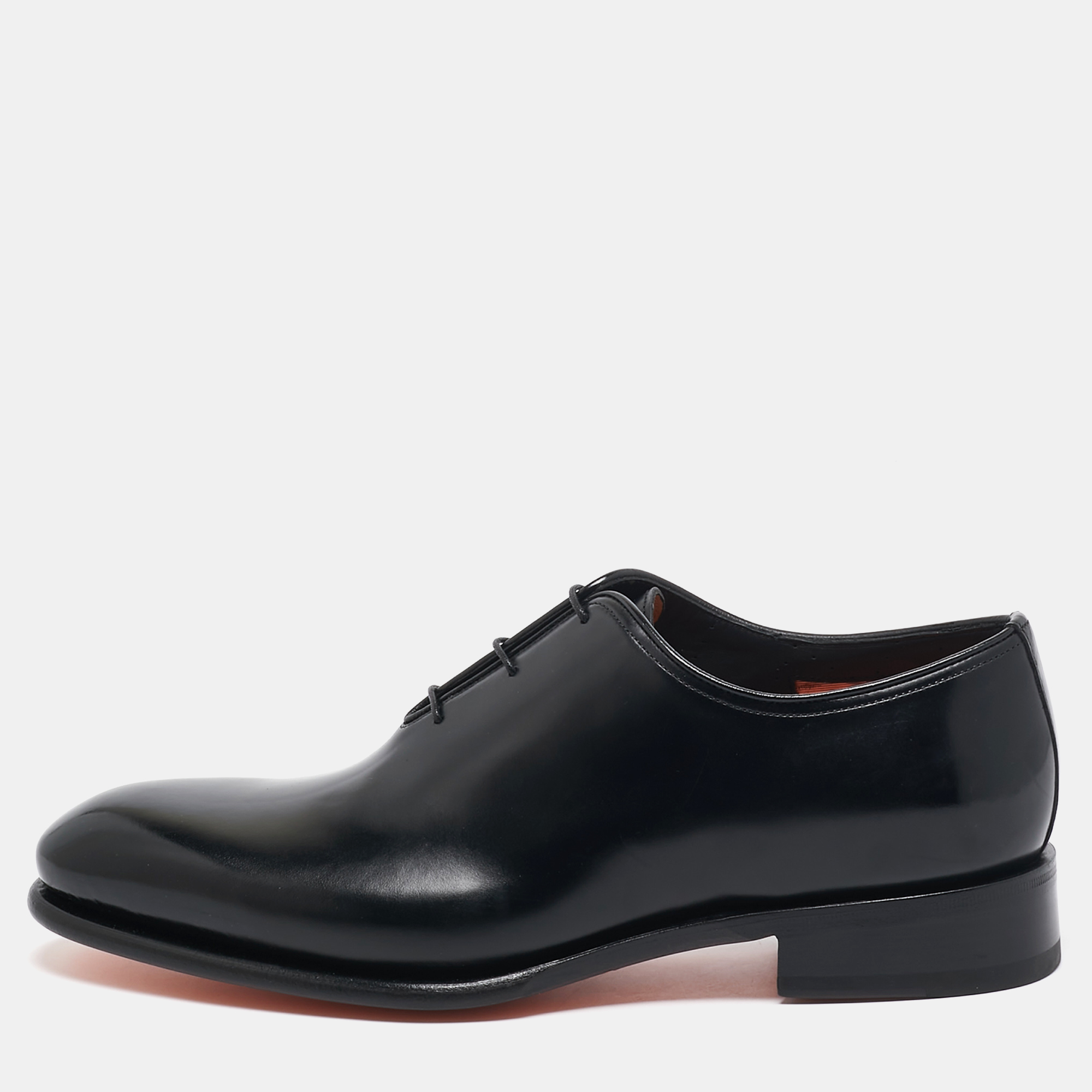 

Santoni Black Leather Lace Up Oxfords Size 43