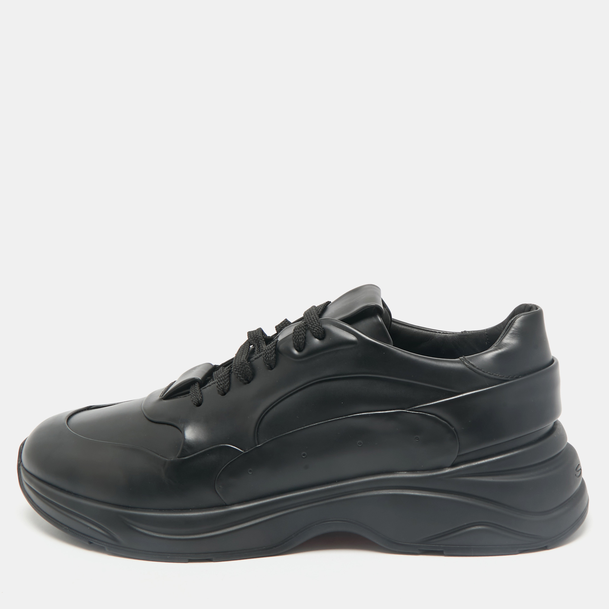 

Santoni Black Leather Low Top Sneakers Size 45