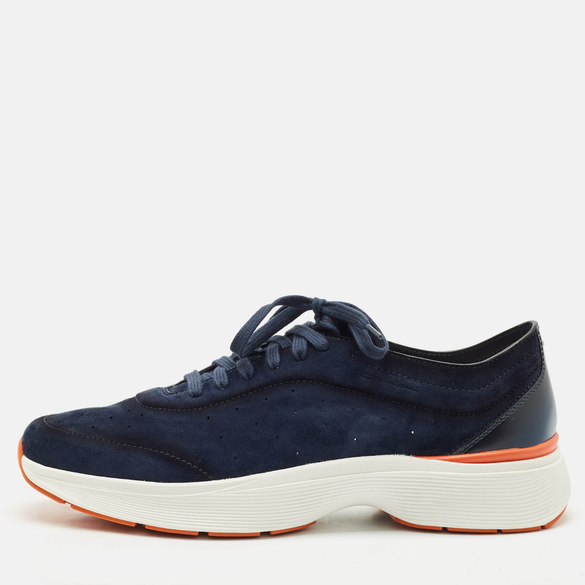 

Santoni Navy Blue Suede Bounce Low Top Sneakers Size 45