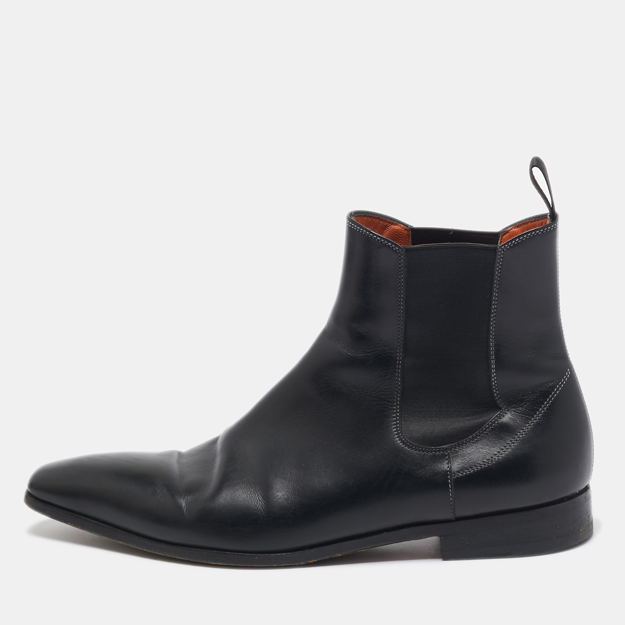 

Santoni Black Leather Ankle Boots Size 43