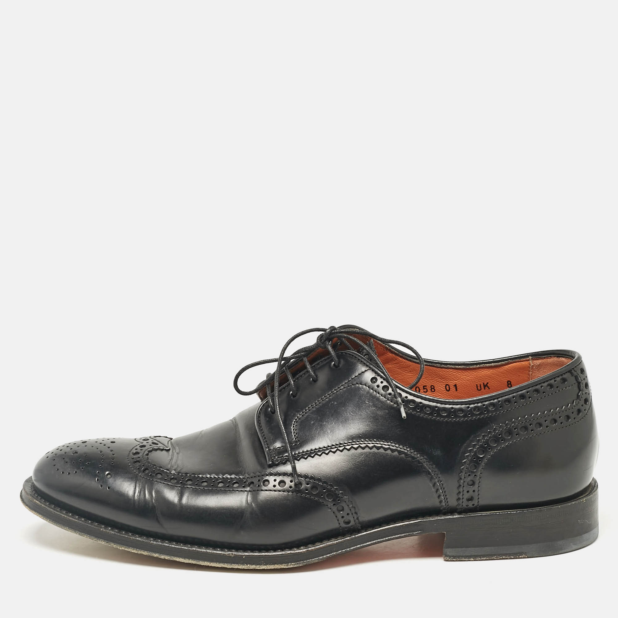 

Santoni Black Leather Lace Up Oxfords Size 42