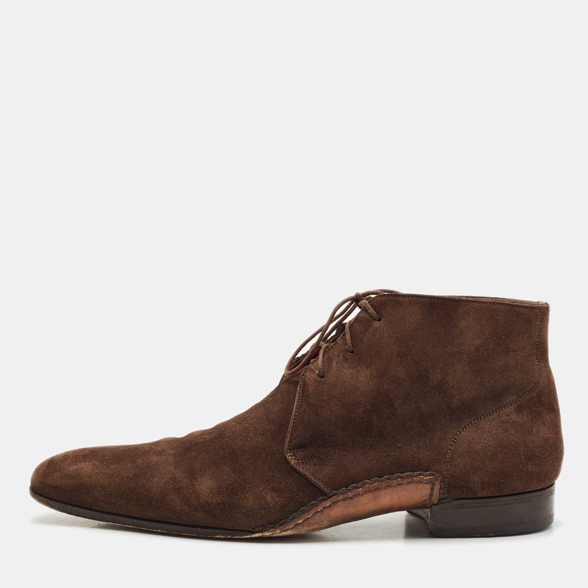 

Santoni Brown Suede Lace-Up Desert Boots Size 41.5