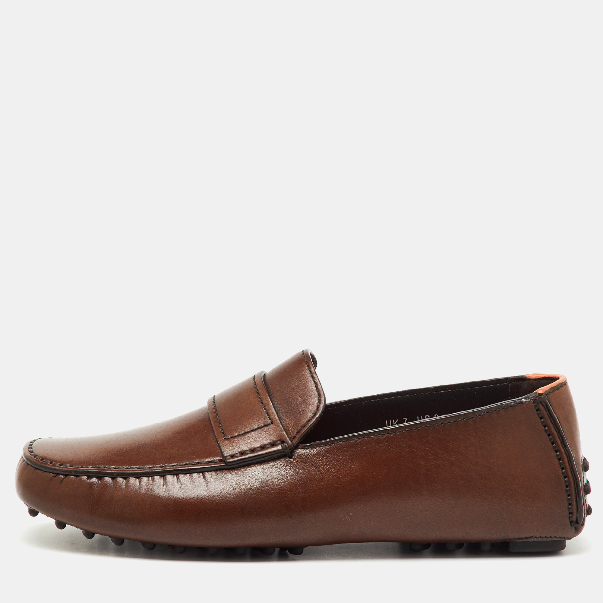 

Santoni Dark Brown Leather Slip On Loafers Size 41