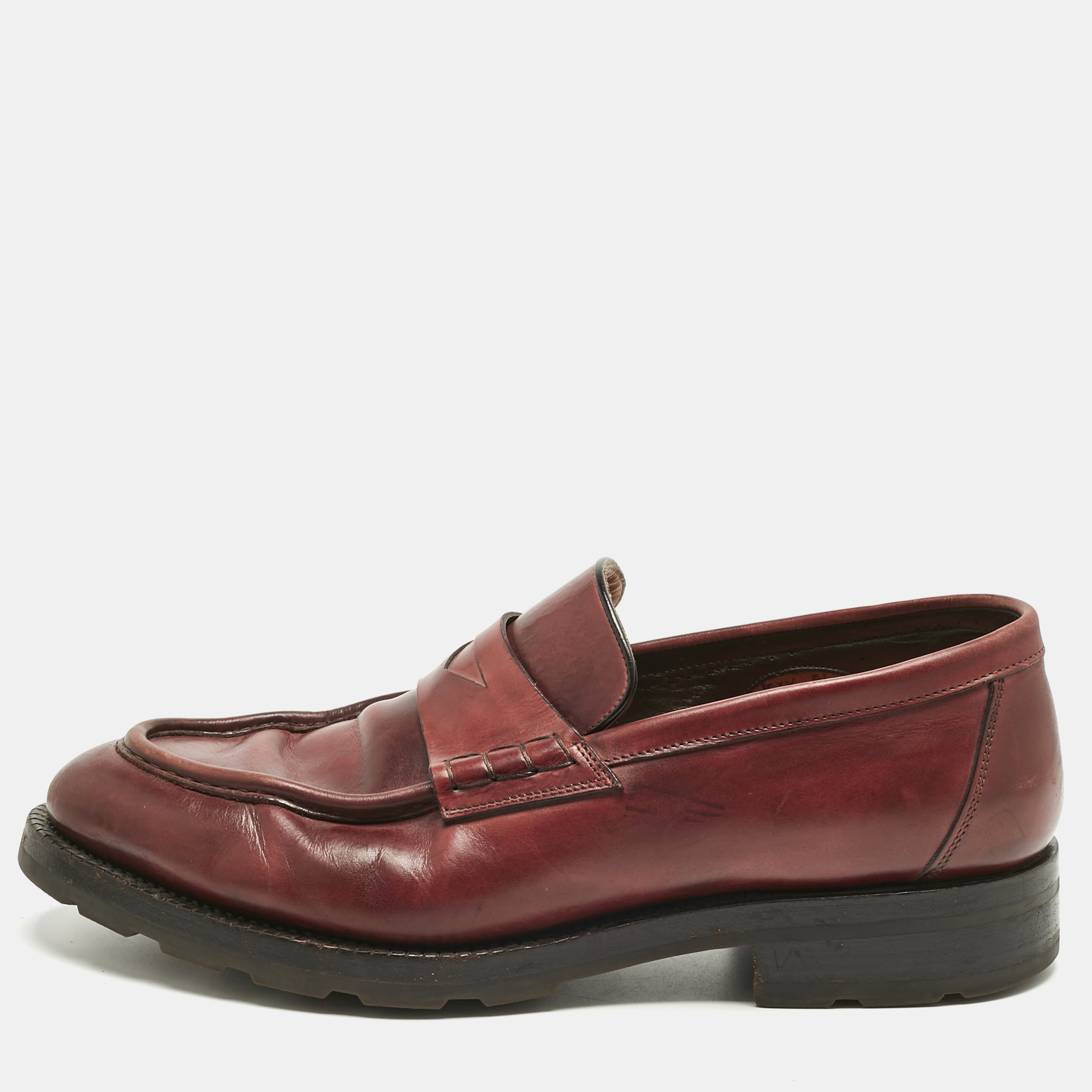 

Santoni Burgundy Leather Penny Slip On Loafers Size 44