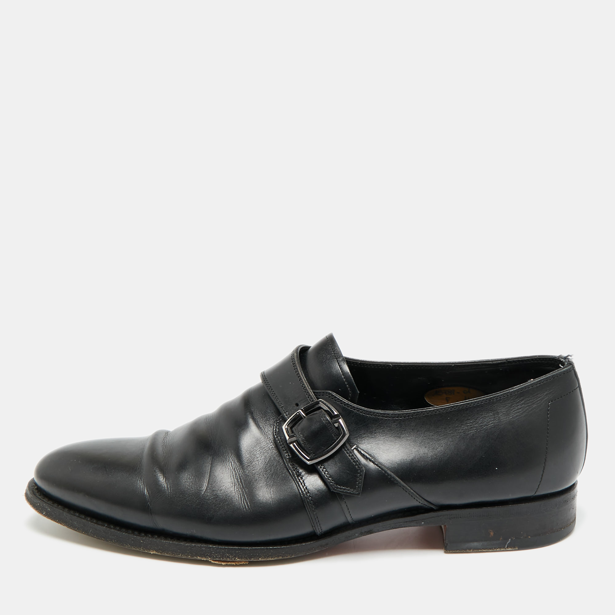 

Santoni Size 45 Black Leather Buckle Oxfords