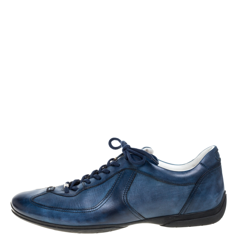

Santoni Ombre Blue Leather Low Top Sneakers Size