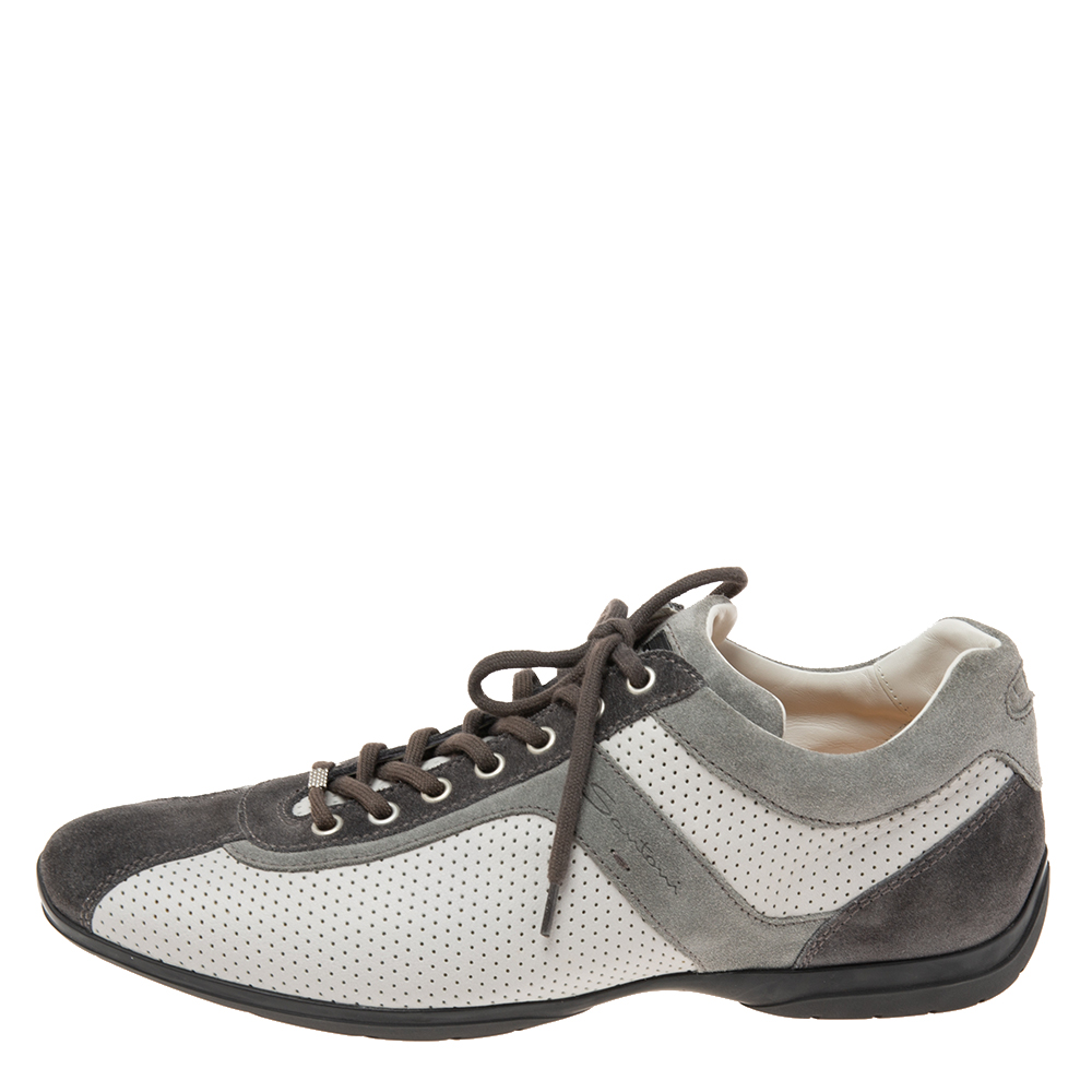 

Santoni Grey/White Suede And Leather Low Top Sneakers Size