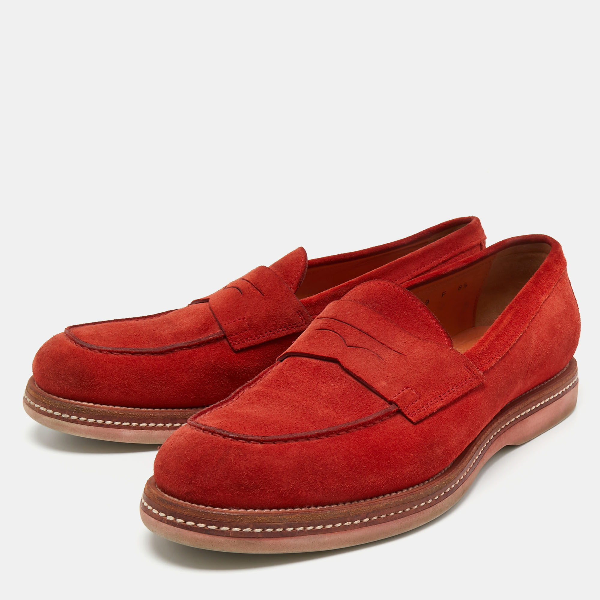 

Santoni Coral Red Suede Penny Loafers Size