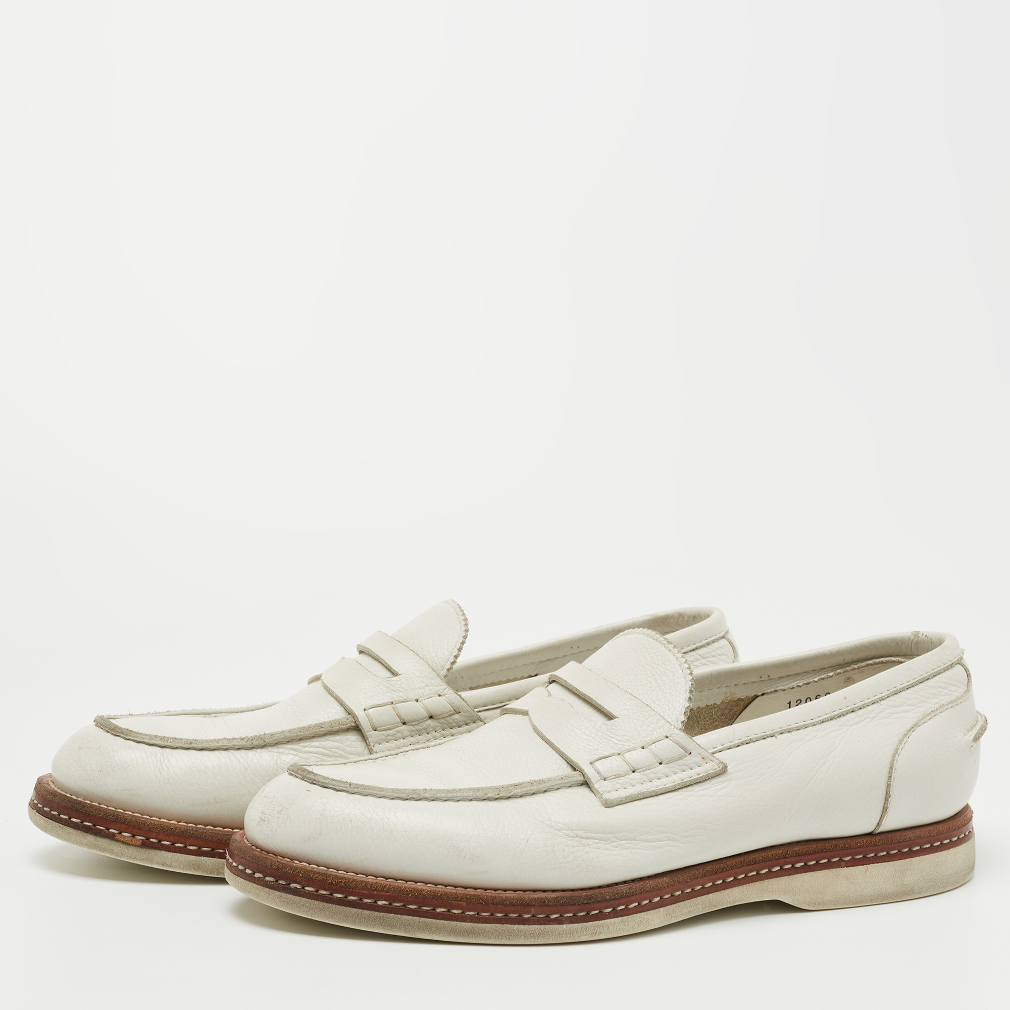 

Santoni White Leather Penny Loafers Size