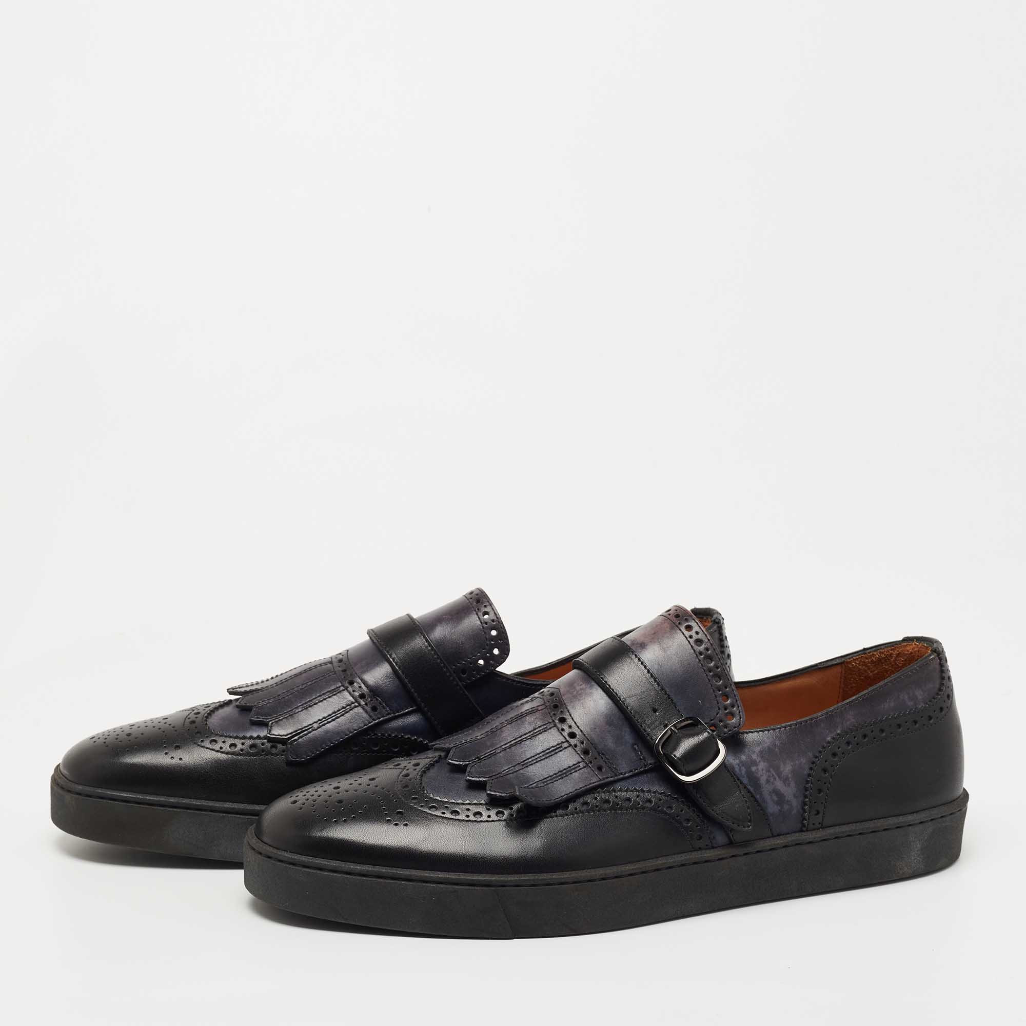 

Santoni Two Tone Leather Loafer Sneakers Size, Black