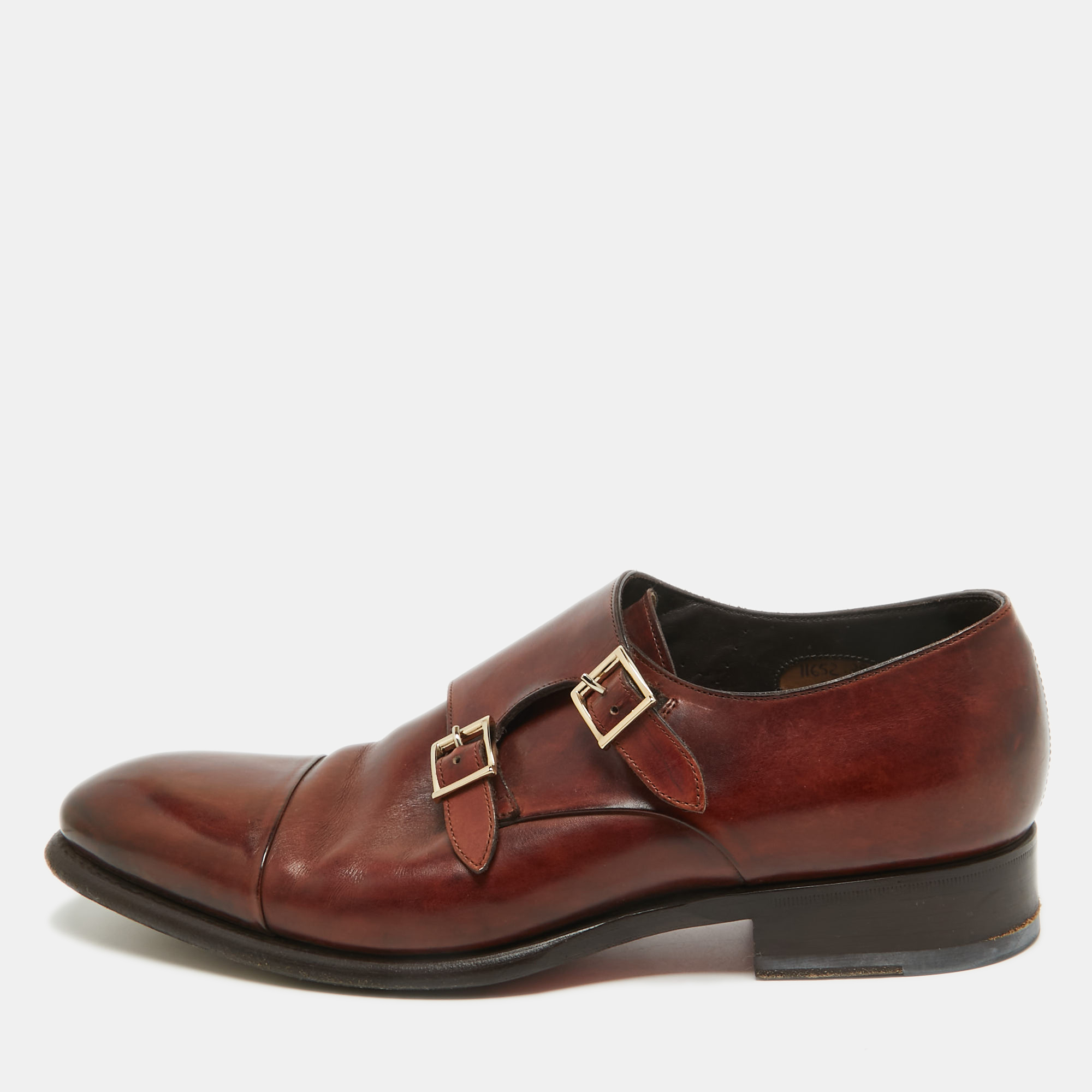 Pre-owned Santoni Brown Leather Monk Strap Derby Size 41.5