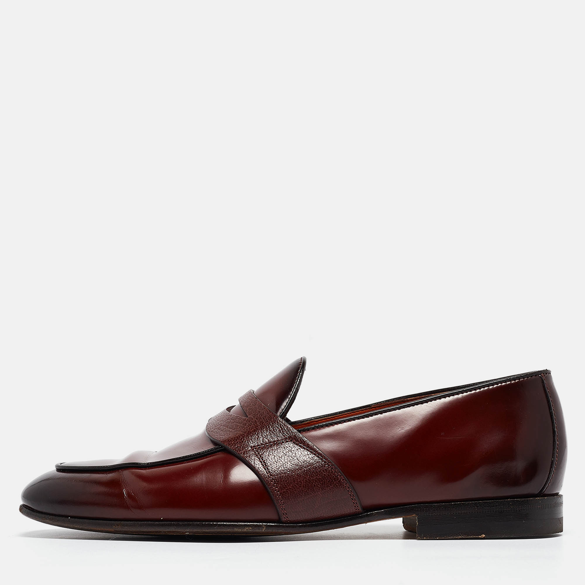 

Santoni Burgundy Leather Slip On Loafers Size