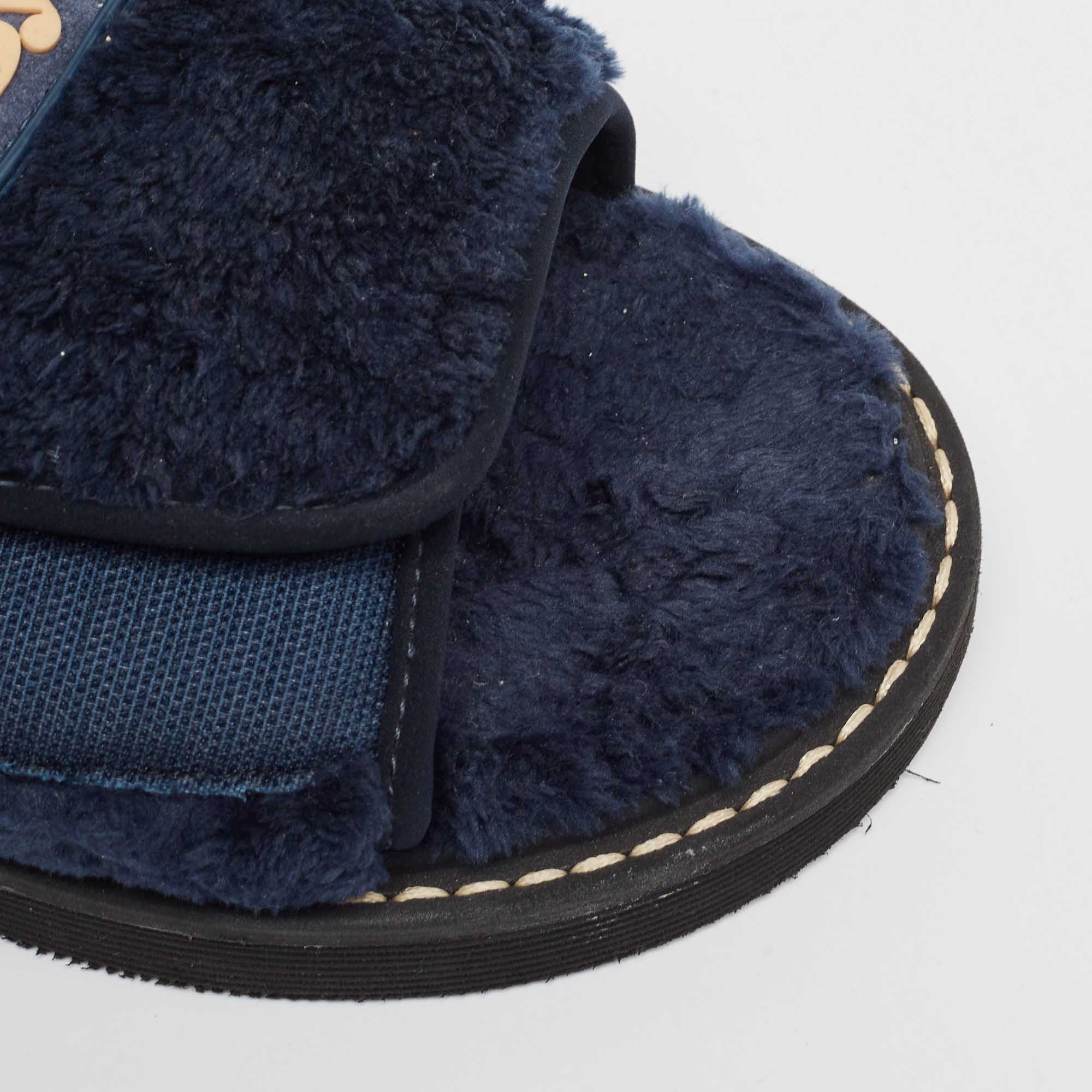 See by Chloe Navy Blue Fur Flat Slides Size 41 