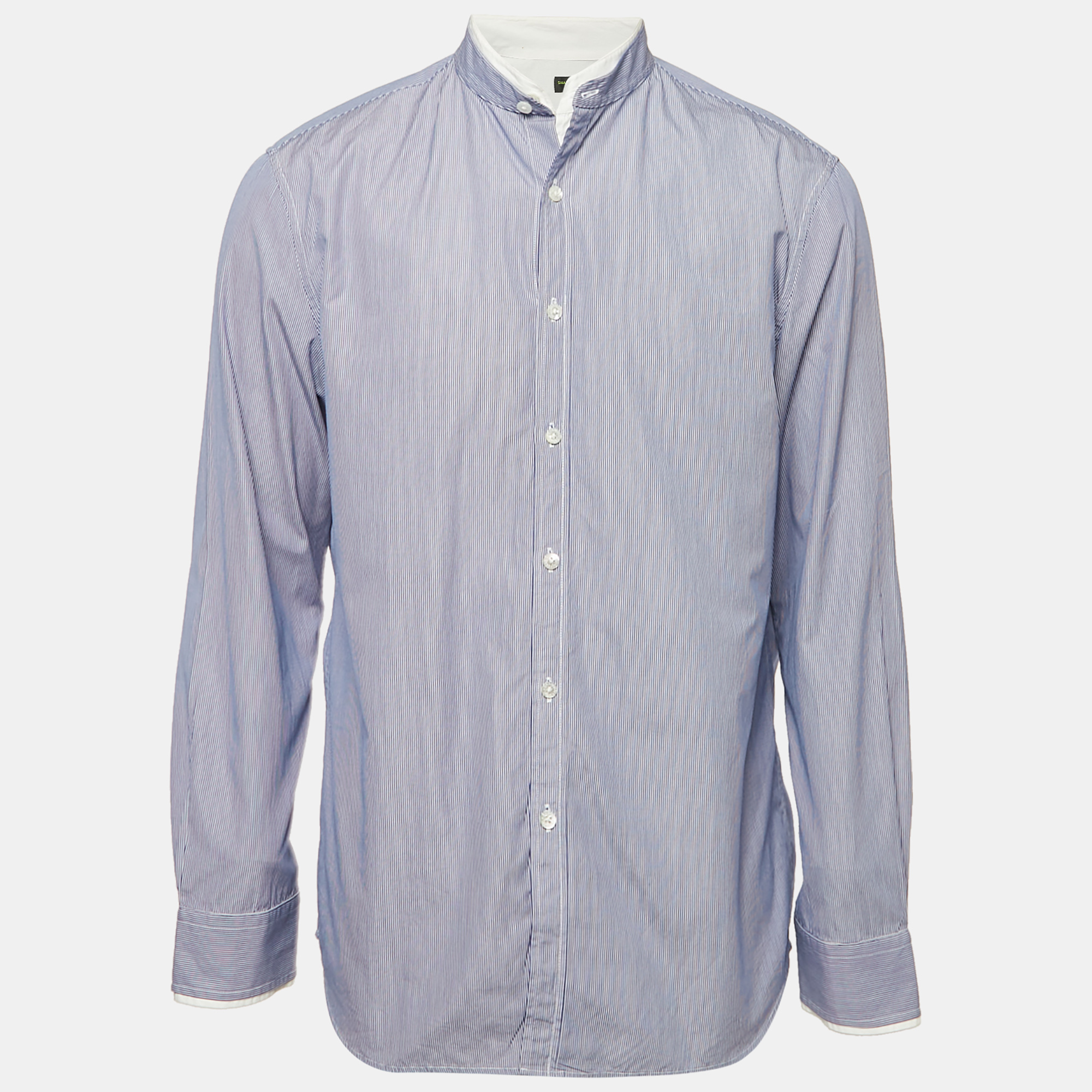 

Shanghai Tang Blue Striped Cotton Long Sleeve Shirt L