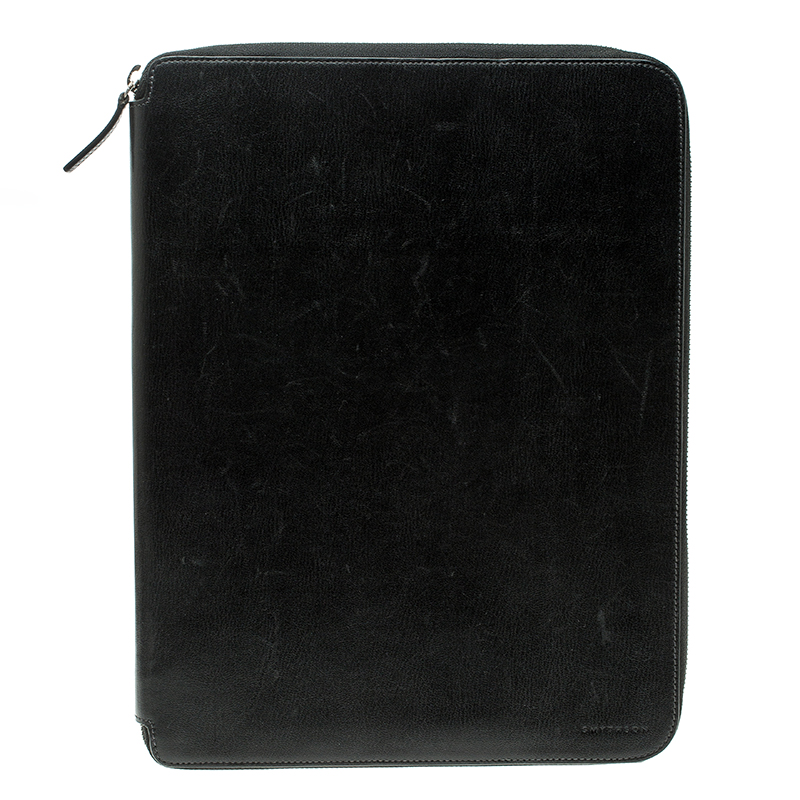 Smythson Black Leather Panama A4 Zip Writing Folder