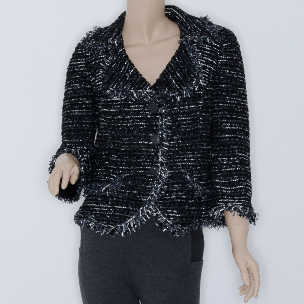 مملوكة مسبقًا St. John Black Stretch Tweed Knit Jacket US4
