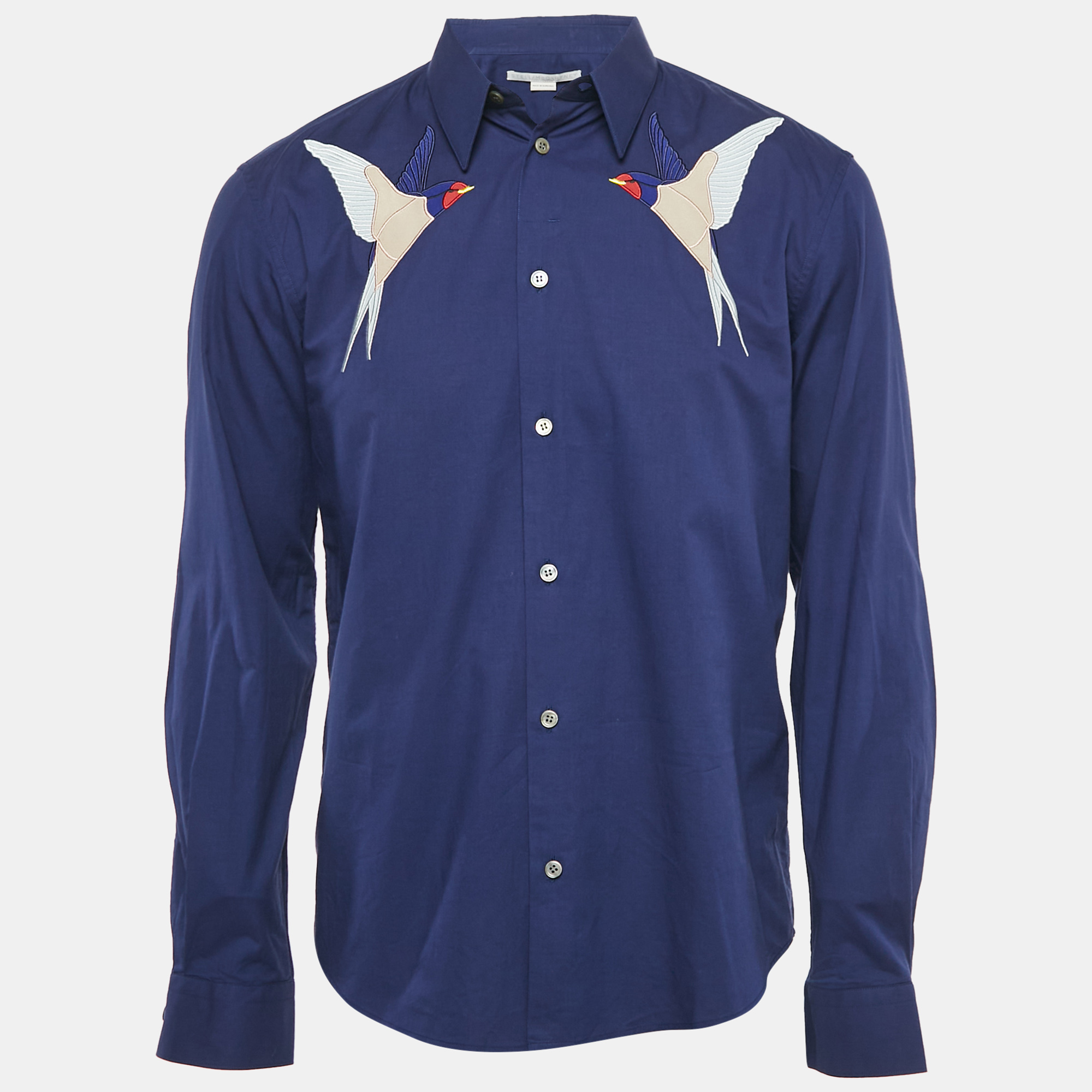 

Stella McCartney Navy Blue Swallows Embroidered Cotton Shirt M