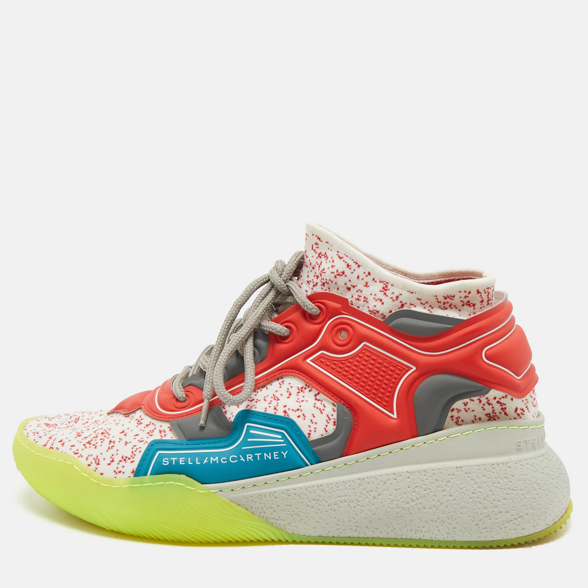 

Stella McCartney Trainer Size  Multicolor Faux Leather and Knit Fabric Lace Up Sneakers