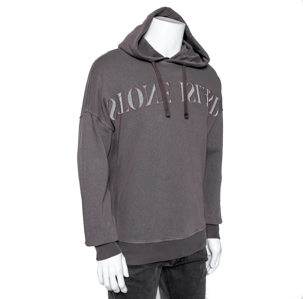 

Stone Island Grey Dyed Cotton Logo Embroidered Hoodie