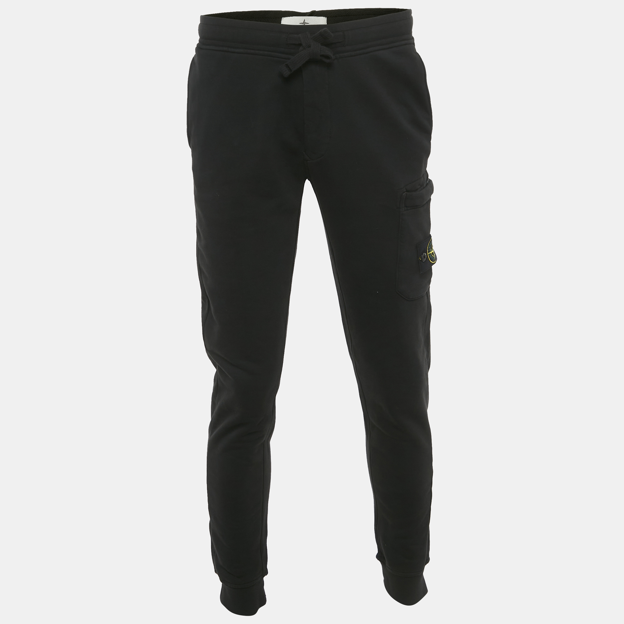 

Stone Island Black Cotton Logo Applique Fleece Jogger Pants S