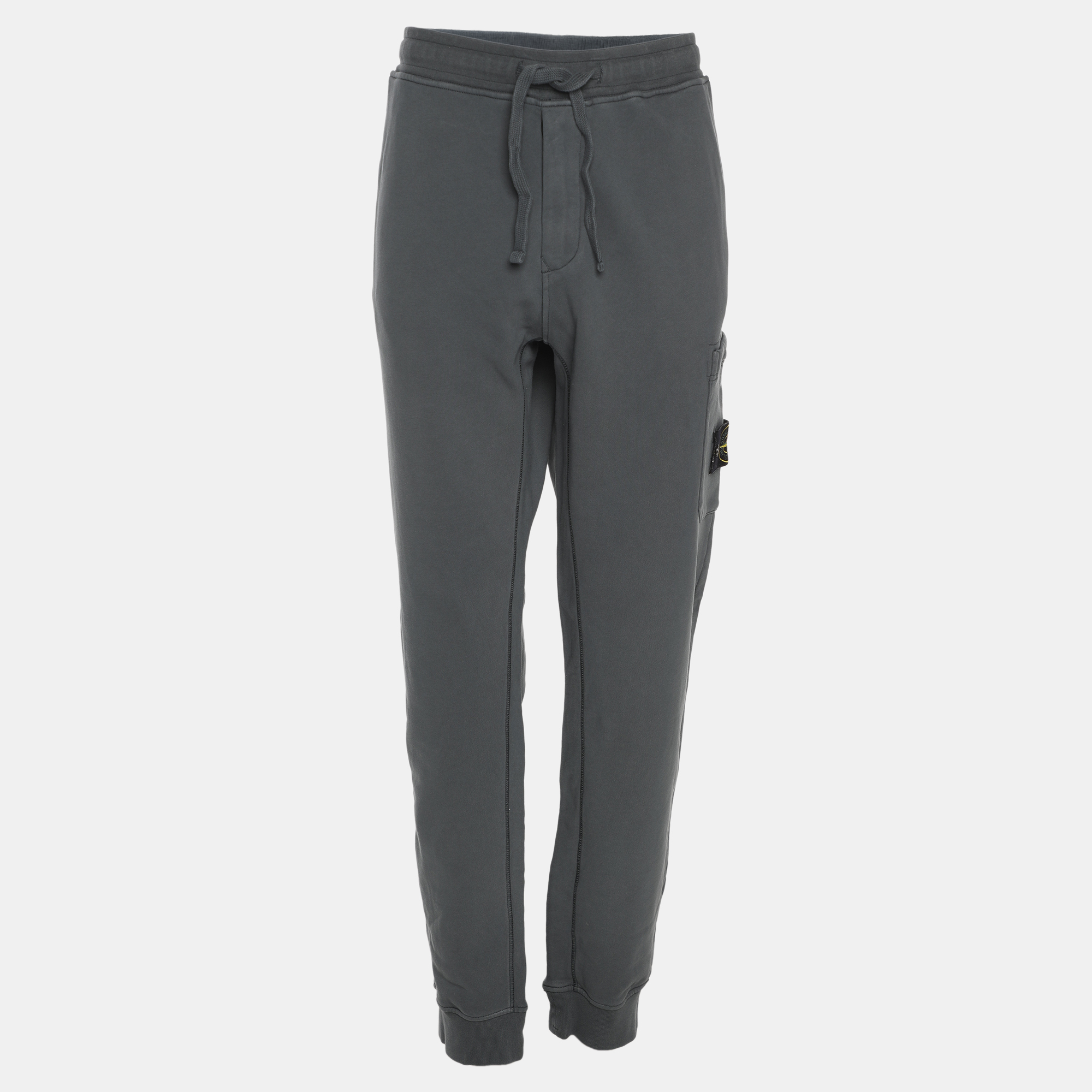 Pre-owned Stone Island Grey Jersey Logo Patch Jogger Pants Xl In Gray