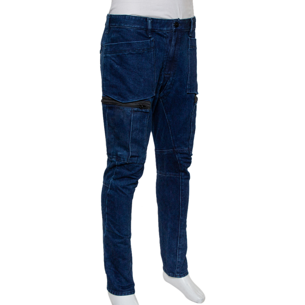 

Stone Island Navy Blue Denim Cargo Pocket Detail Jeans