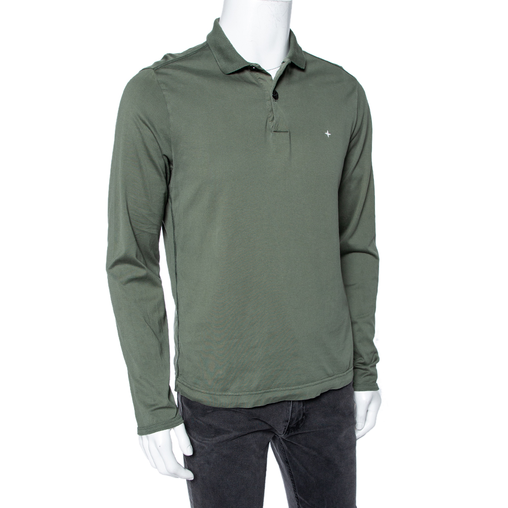 

Stone Island Green Cotton Long Sleeve Polo T-Shirt