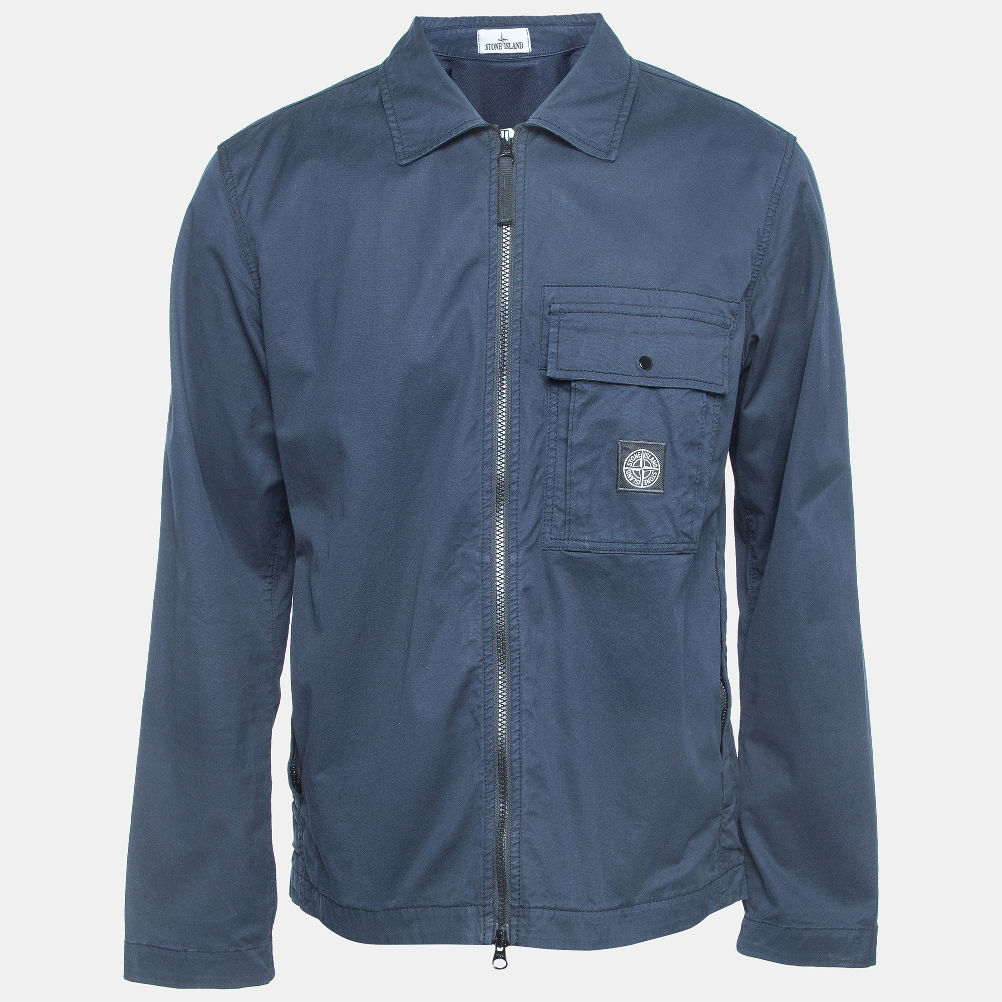 Stone Island Navy Blue Cotton Zip Front Jacket L