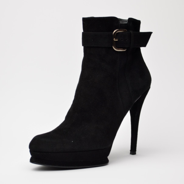 Stuart Weitzman Black Suede Platform Ankle Boots Size 39