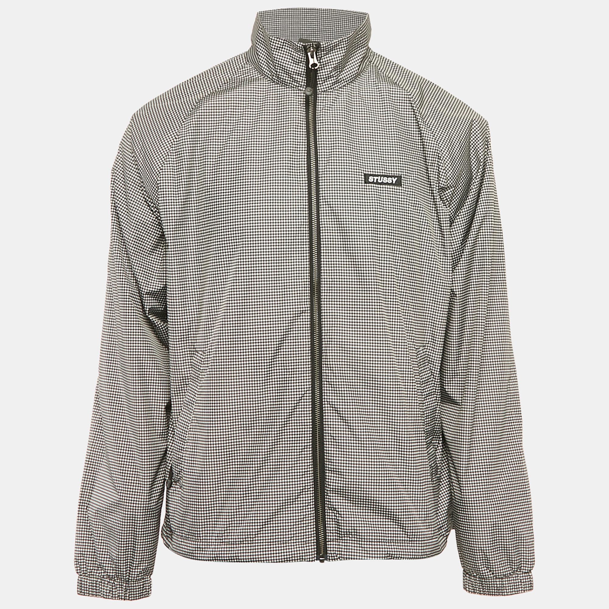 

Stussy Black Houndstooth Synthetic Windbreaker Zip-Up Jacket M