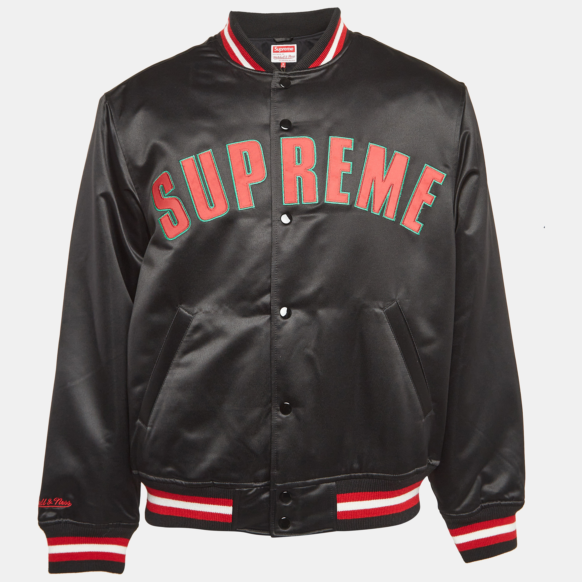 

Supreme x Mitchell & Ness Satin Varsity Jacket M, Black