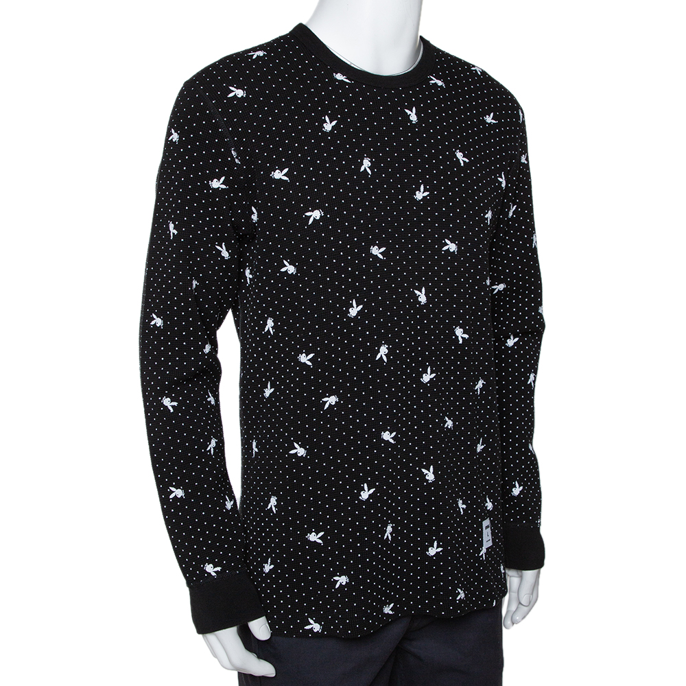 

Supreme Black Waffle Knit Playboy Print Crew Neck Thermal