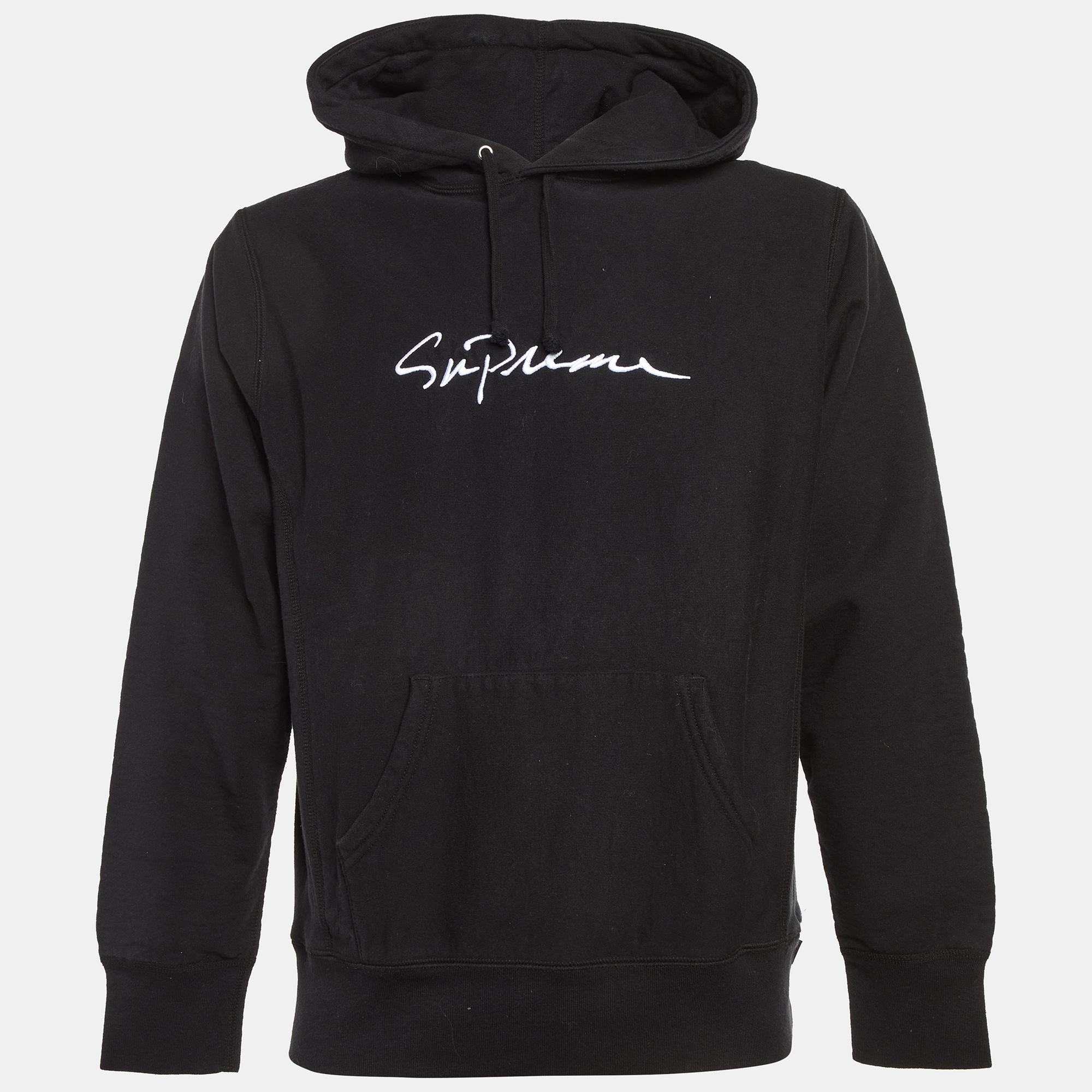 

Supreme Black Logo Embroidered Cotton Hoodie M