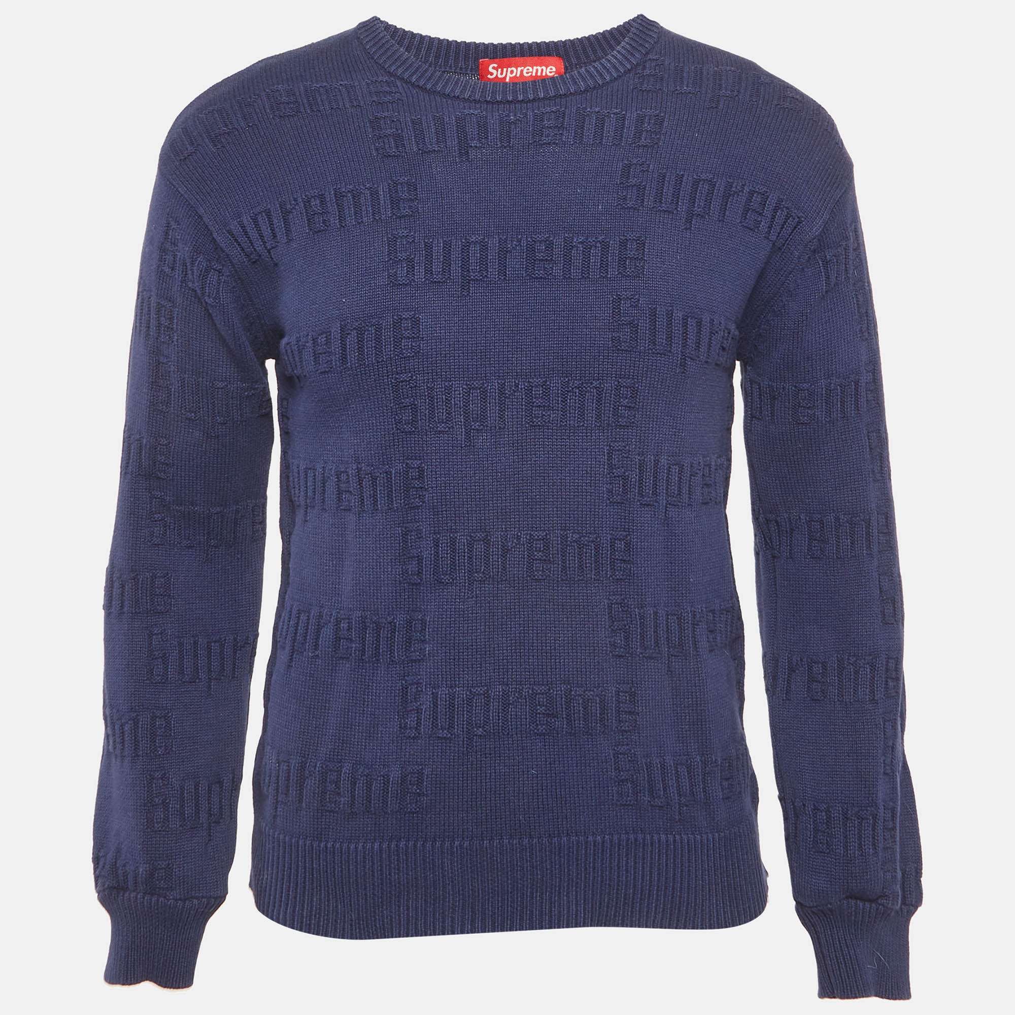 

Supreme Navy Blue Wool Raised Logo Sweater S