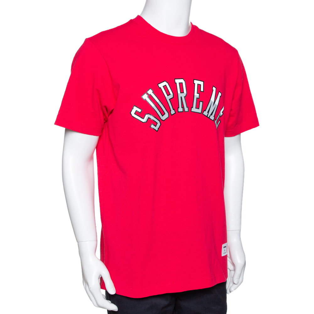 

Supreme Red Cotton Arc Logo Print Crew Neck T Shirt