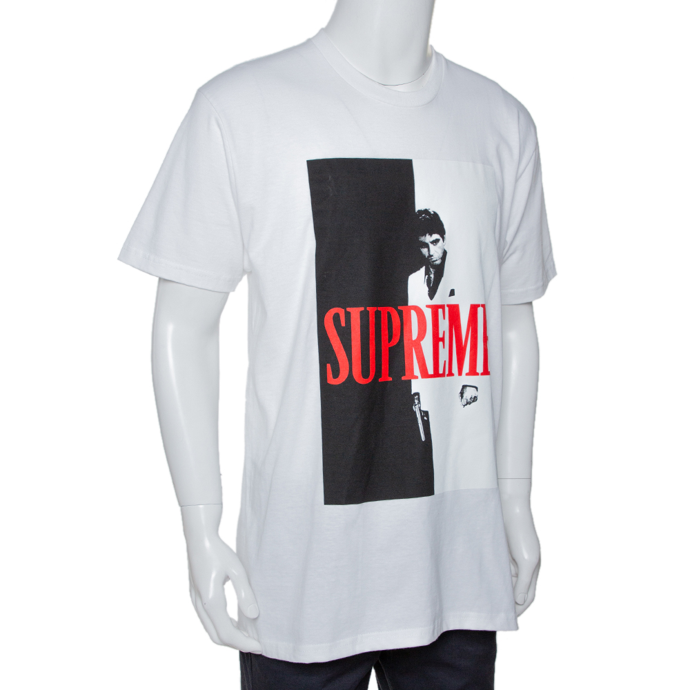 

Supreme White Cotton Scarface Split Crew Neck T Shirt