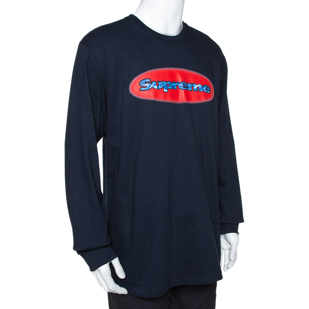 

Supreme Navy Blue Cotton Ripple Long Sleeve T Shirt